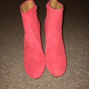 Kelsi Dagger Orange-Red zip  wedge booties